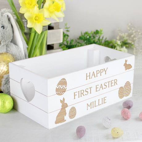 Personalised Easter Bunny Small Wooden Crate - Storage at Gift Moments