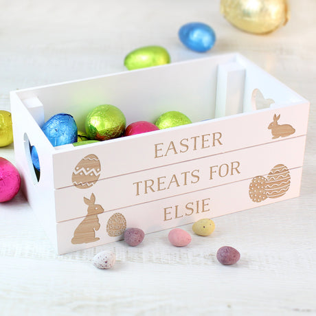 Personalised Easter Bunny Small Wooden Crate - Storage at Gift Moments