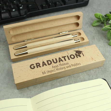 Personalised Graduation Wooden Pen and Pencil Set - Pens & Pencils at Gift Moments