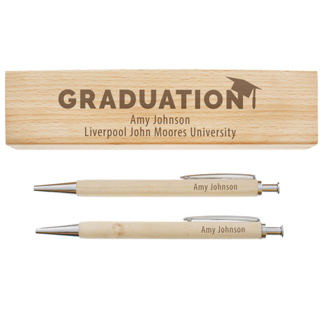 Personalised Graduation Wooden Pen and Pencil Set - Pens & Pencils at Gift Moments