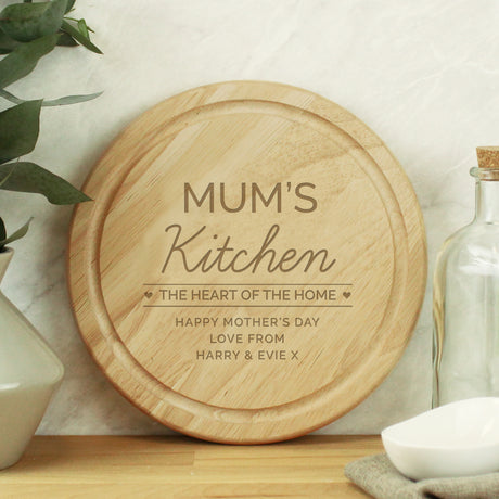 Personalised Heart of the Home Round Wooden Chopping Board - Chopping Boards at Gift Moments