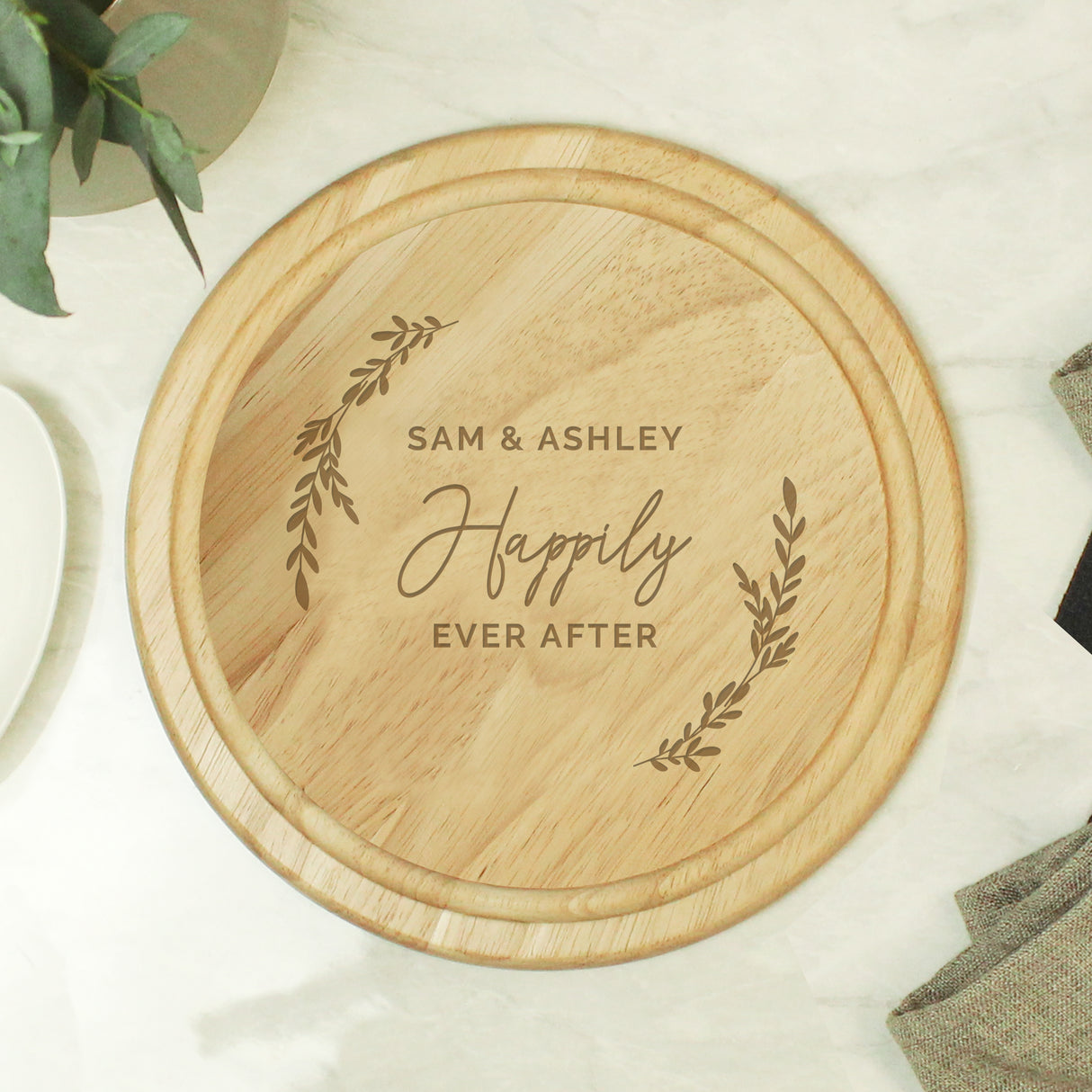 Personalised Laurel Round Wooden Chopping Board - Chopping Boards at Gift Moments