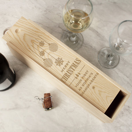 Personalised Christmas Wooden Wine Box - Barware at Gift Moments