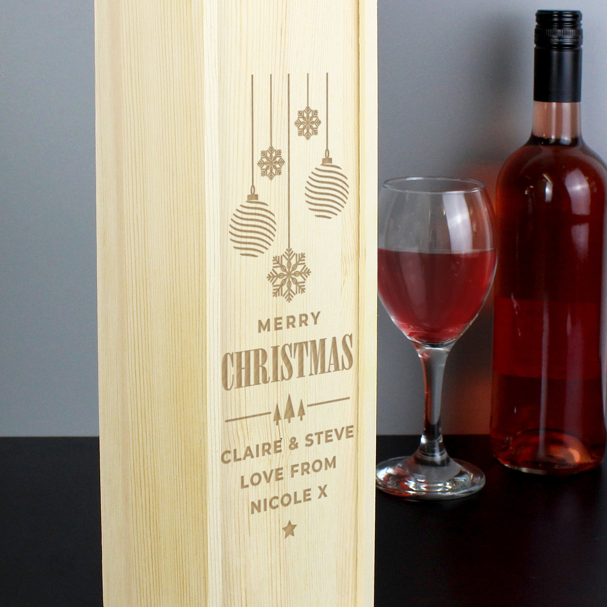 Personalised Christmas Wooden Wine Box - Barware at Gift Moments