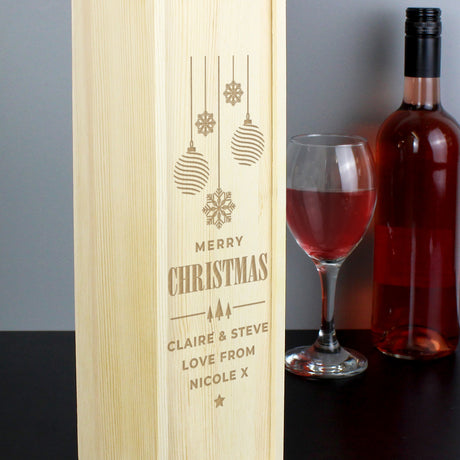 Personalised Christmas Wooden Wine Box - Barware at Gift Moments