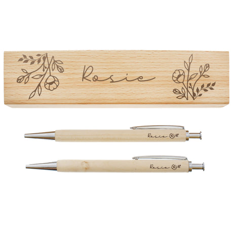 Personalised Floral Wooden Pen and Pencil Set - Pens & Pencils at Gift Moments