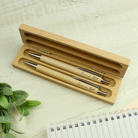 Personalised Floral Wooden Pen and Pencil Set - Pens & Pencils at Gift Moments