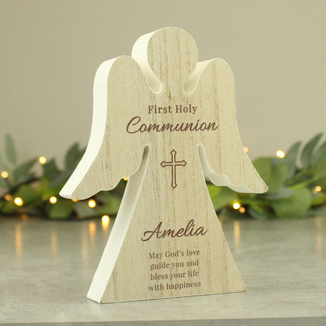 Personalised First Holy Communion Rustic Wooden Angel Decoration Default Title - Ornaments at Gift Moments