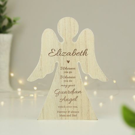 Personalised Guardian Angel Rustic Wooden Angel Decoration - Ornaments at Gift Moments