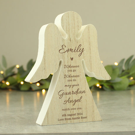 Personalised Guardian Angel Rustic Wooden Angel Decoration - Ornaments at Gift Moments