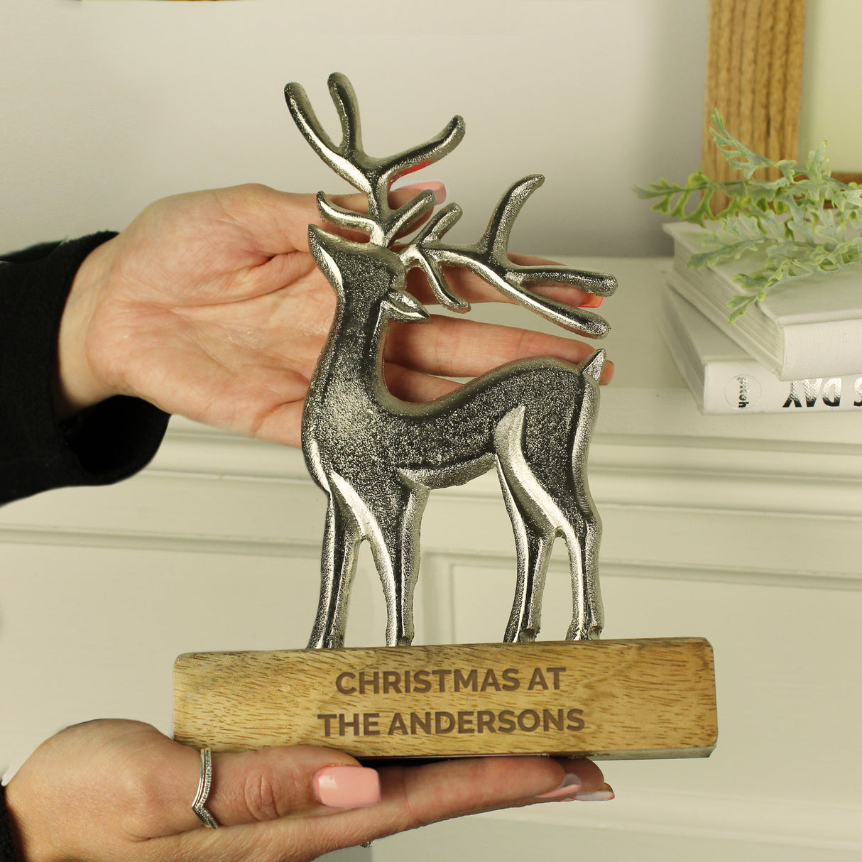 Personalised Metal Stag Ornament With Wood Base - Ornaments at Gift Moments