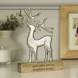 Personalised Metal Stag Ornament With Wood Base - Ornaments at Gift Moments