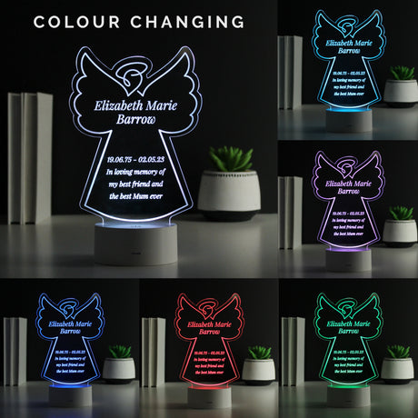 Personalised Free Text Angel Memorial Colour Changing LED Light - LED Lighting at Gift Moments