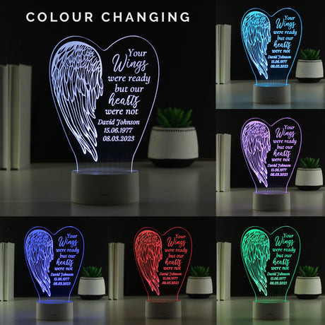 Personalised Angel Wings Memorial Colour Changing LED Light - LED Lighting at Gift Moments