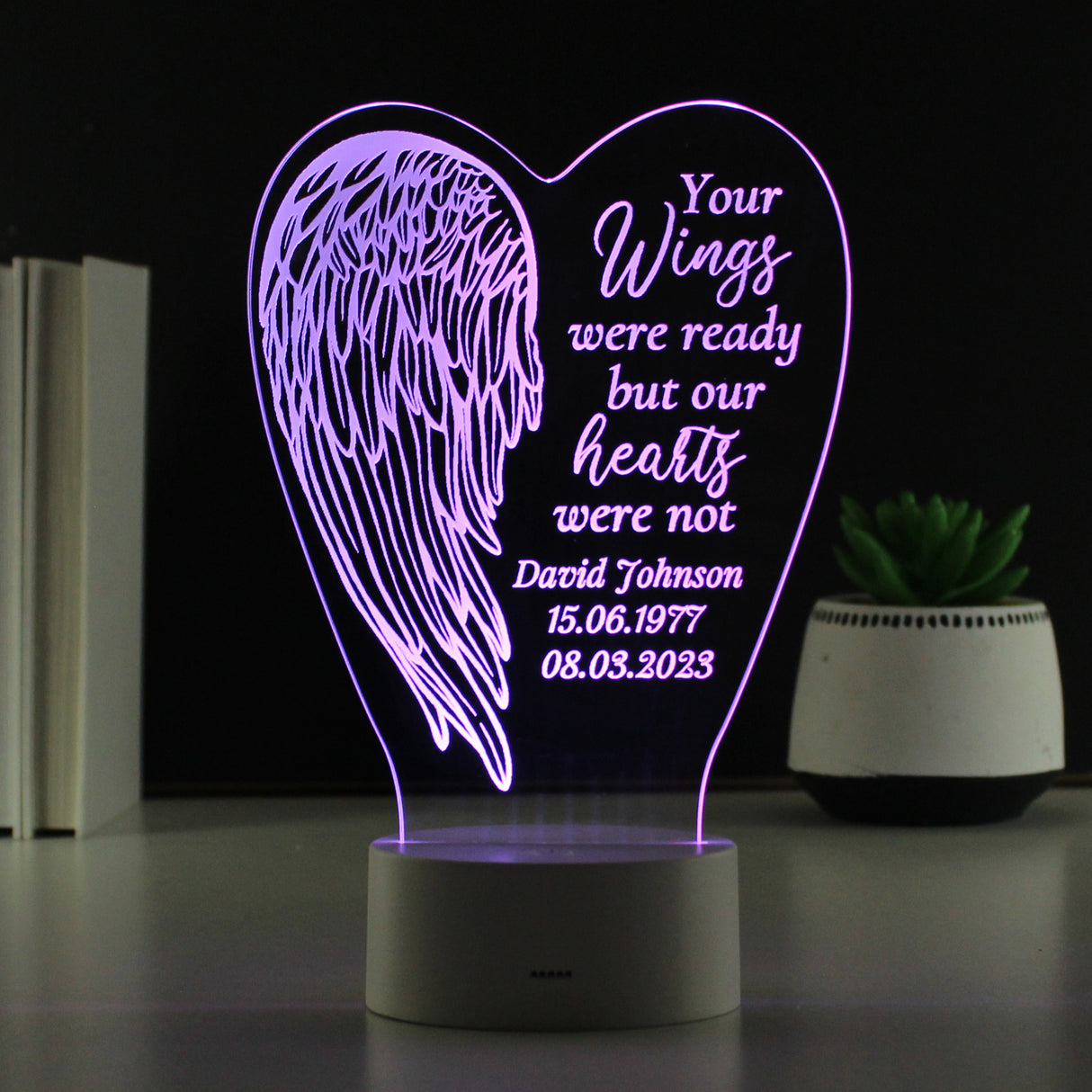 Personalised Angel Wings Memorial Colour Changing LED Light - LED Lighting at Gift Moments