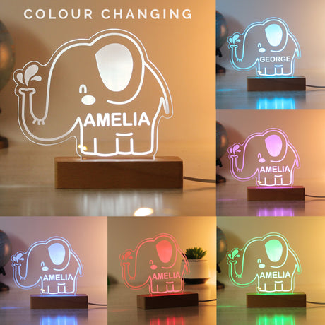 Personalised Elephant LED Light with Colour Changing Base: 3 - LED Lighting By Gift Moments