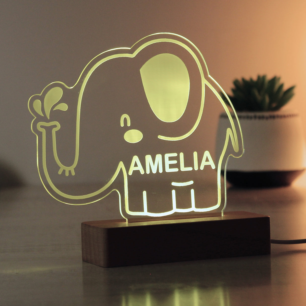 Personalised Elephant LED Light with Colour Changing Base: 4 - LED Lighting By Gift Moments