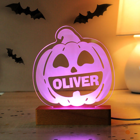 Personalised Pumpkin Wooden LED Light - LED Lighting at Gift Moments