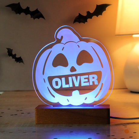 Personalised Pumpkin Wooden LED Light - LED Lighting at Gift Moments