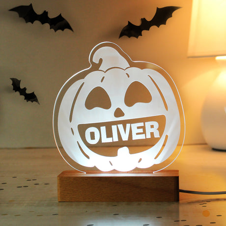 Personalised Pumpkin Wooden LED Light - LED Lighting at Gift Moments