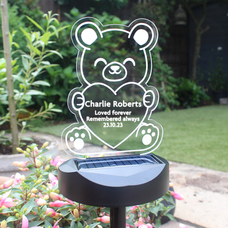 Personalised Bear Memorial Outdoor Solar Light - LED Lighting at Gift Moments