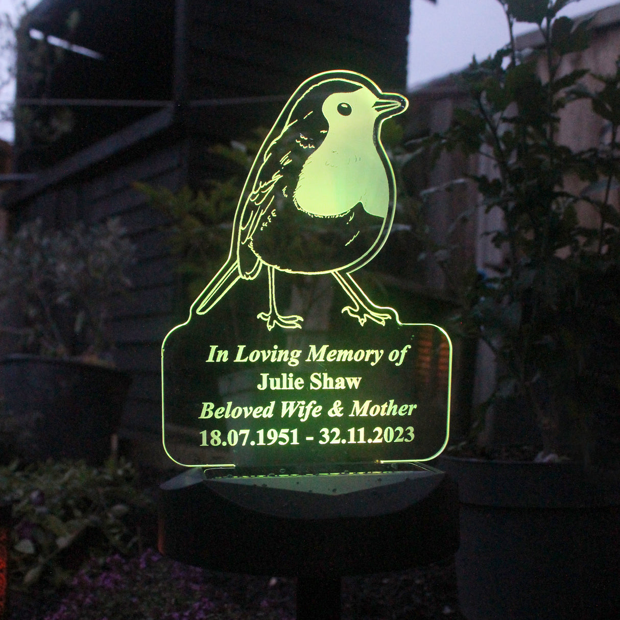 Personalised Robin Memorial Outdoor Solar Light - LED Lighting at Gift Moments