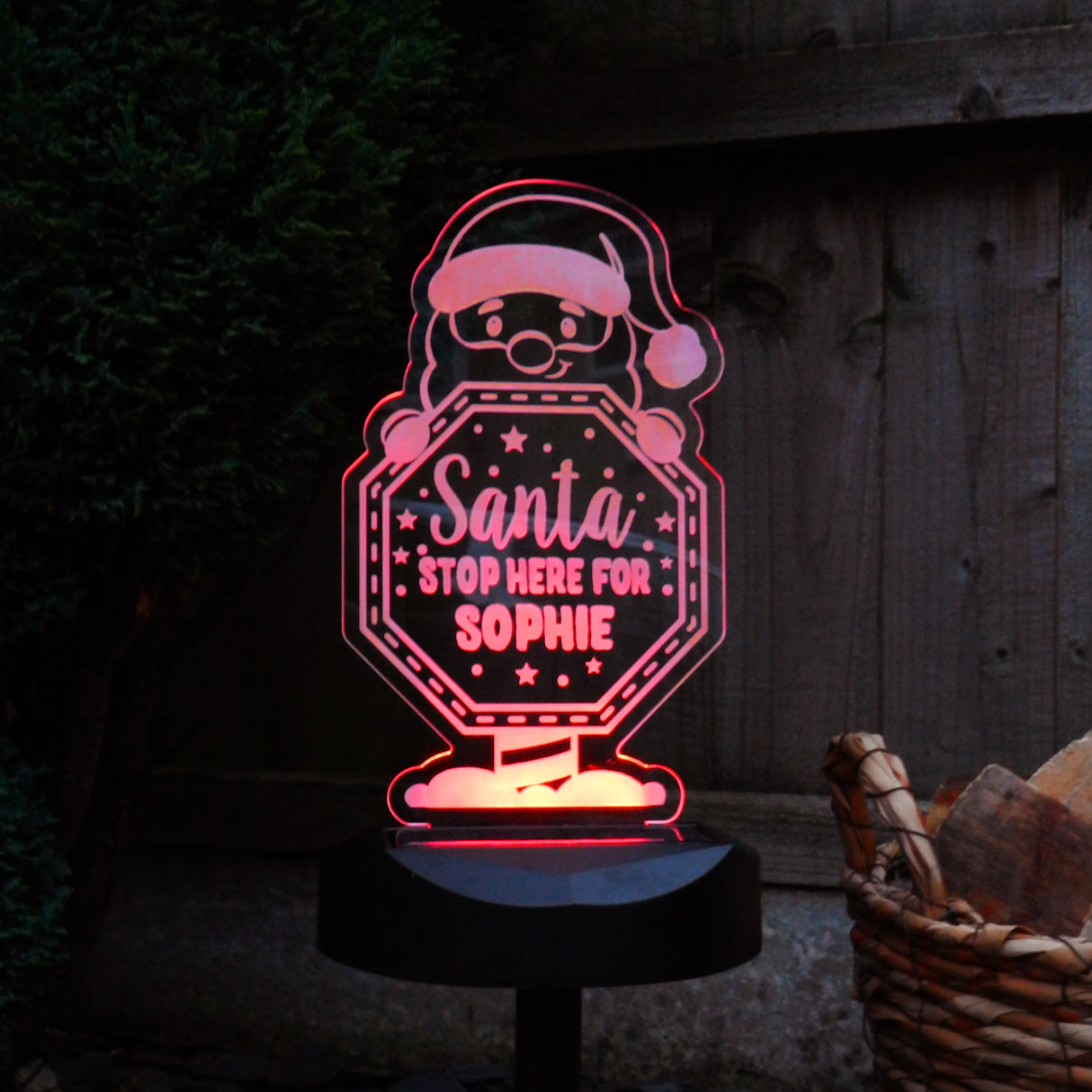 Personalised Santa Stop Here Sign Outdoor Solar Light - LED Lighting at Gift Moments