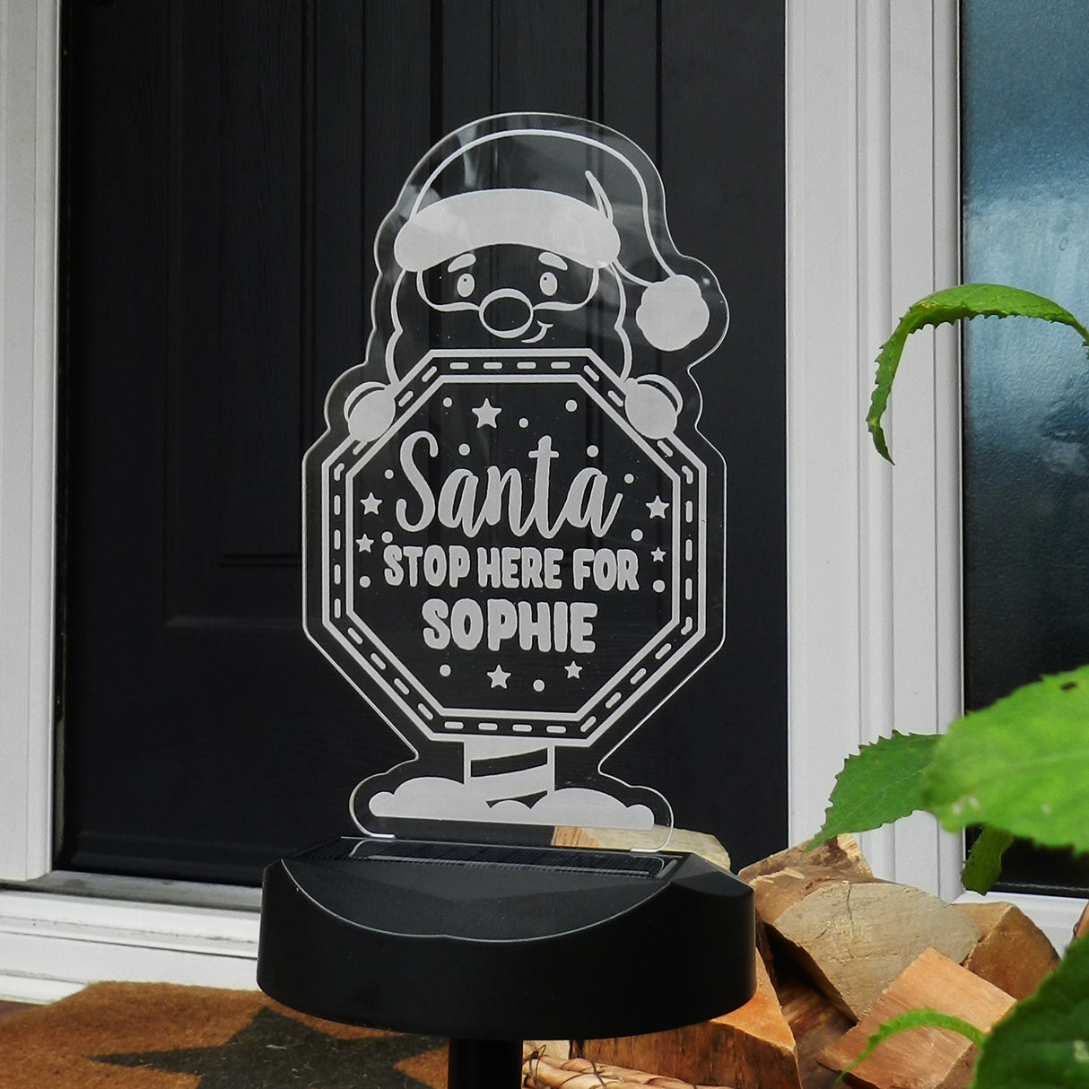 Personalised Santa Stop Here Sign Outdoor Solar Light - LED Lighting at Gift Moments