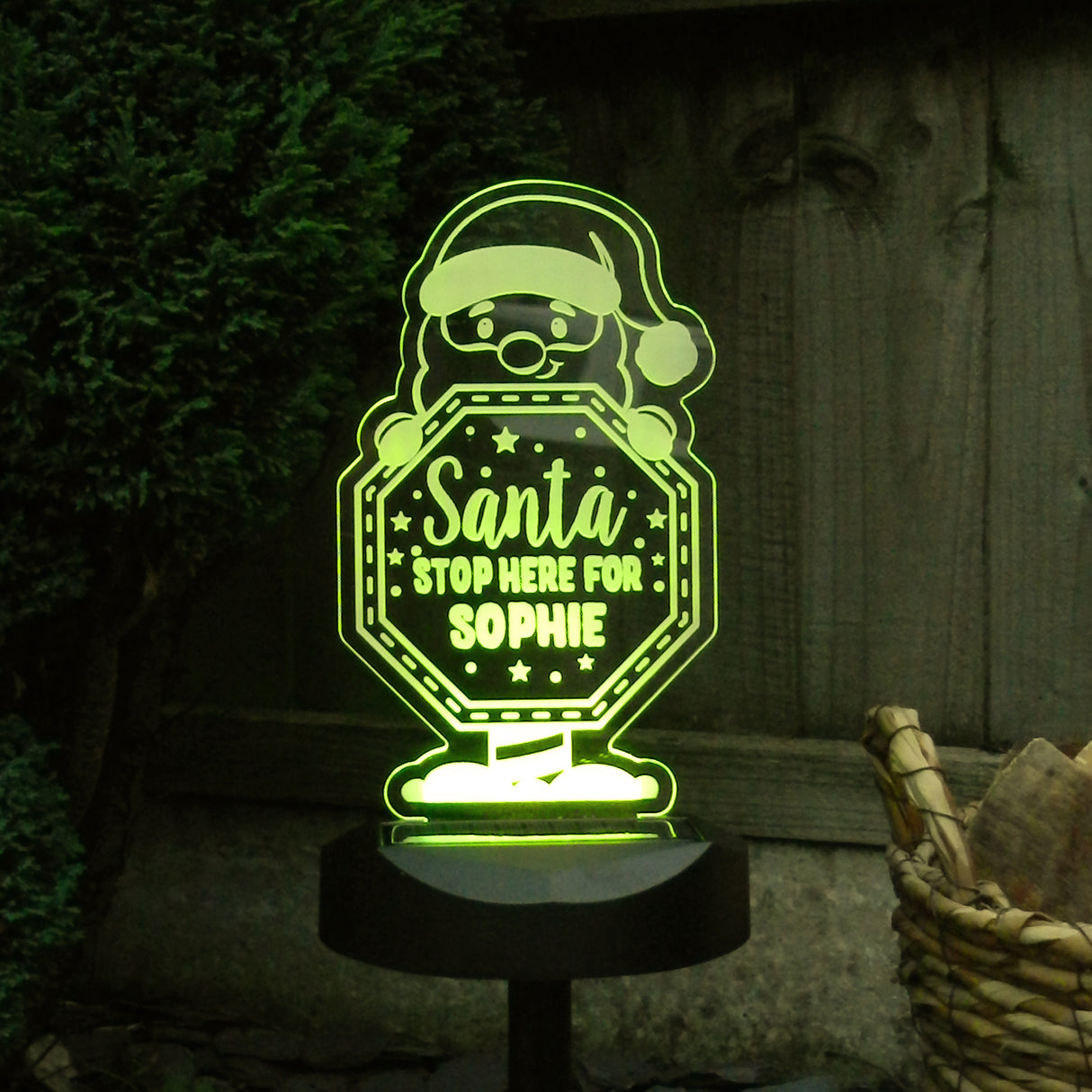 Personalised Santa Stop Here Sign Outdoor Solar Light - LED Lighting at Gift Moments