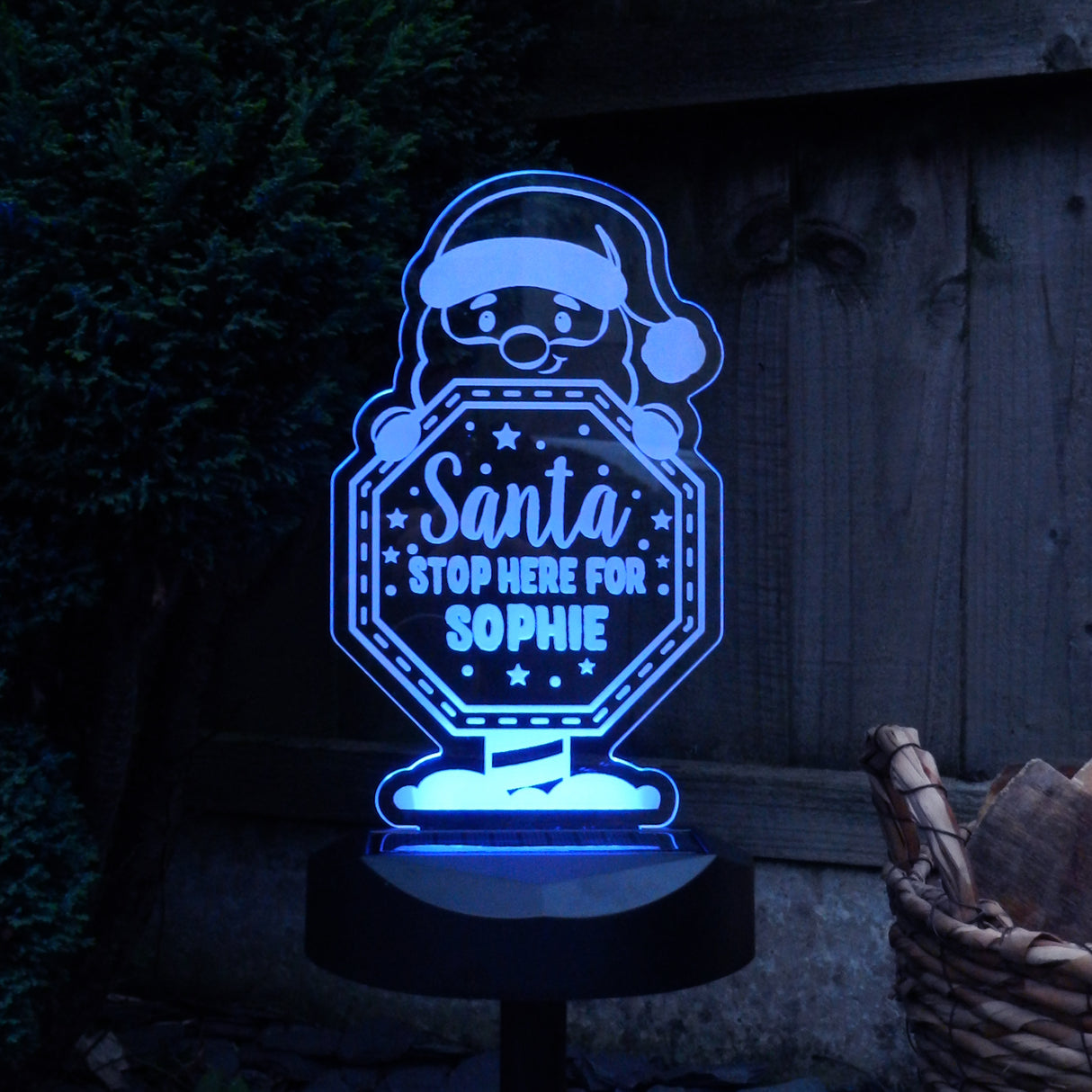 Personalised Santa Stop Here Sign Outdoor Solar Light - LED Lighting at Gift Moments