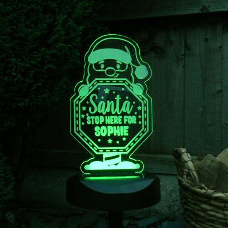 Personalised Santa Stop Here Sign Outdoor Solar Light - LED Lighting at Gift Moments