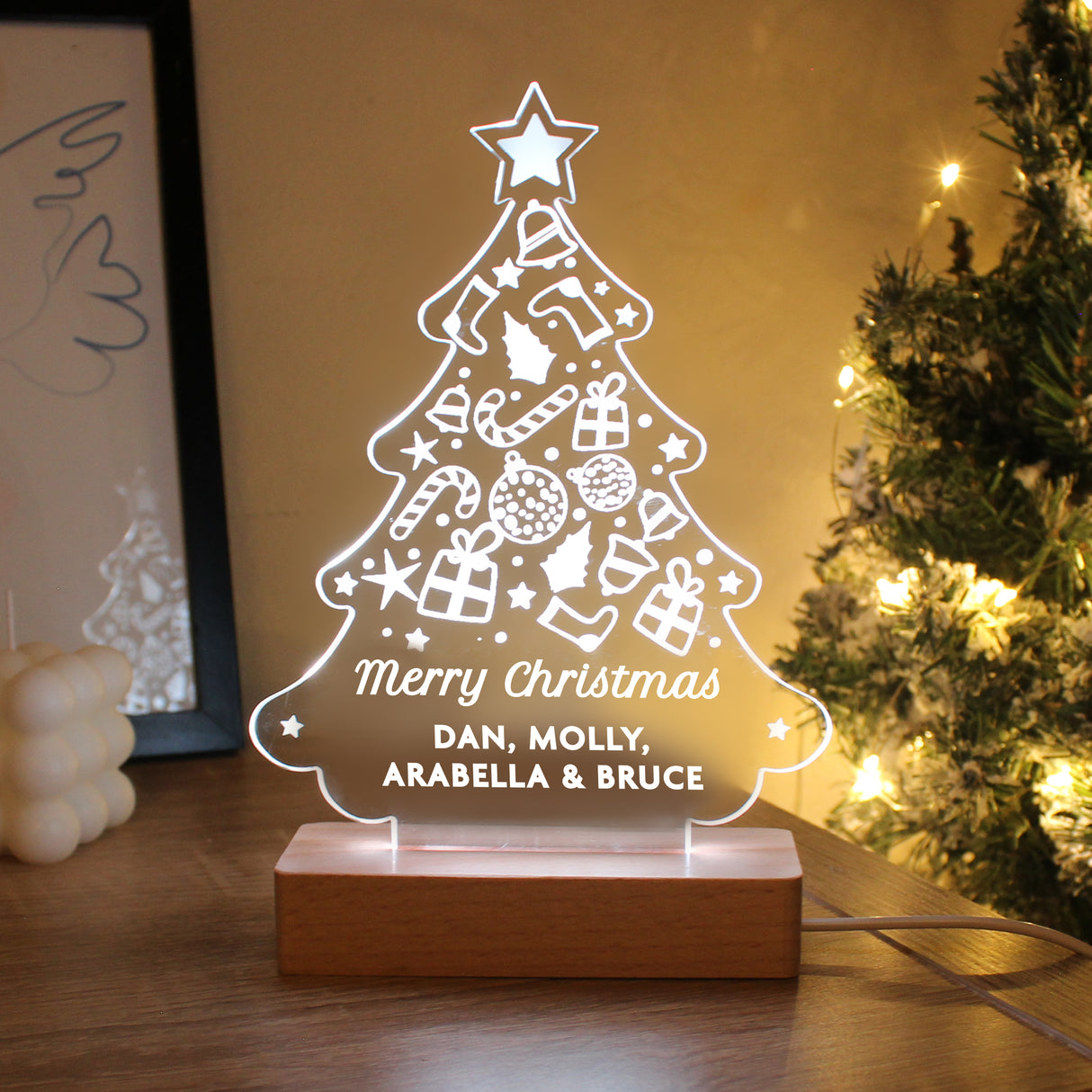 Personalised Christmas Tree Wooden Based LED Light Default Title - LED Lighting at Gift Moments