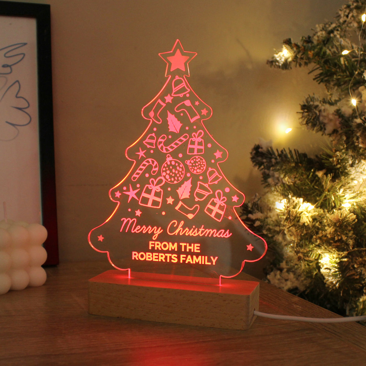 Personalised Christmas Tree Wooden Based LED Light - LED Lighting at Gift Moments