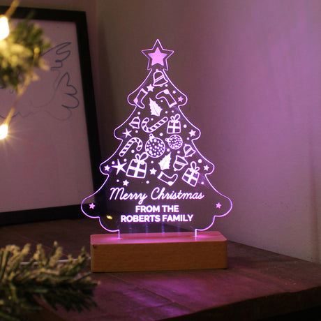 Personalised Christmas Tree Wooden Based LED Light - LED Lighting at Gift Moments