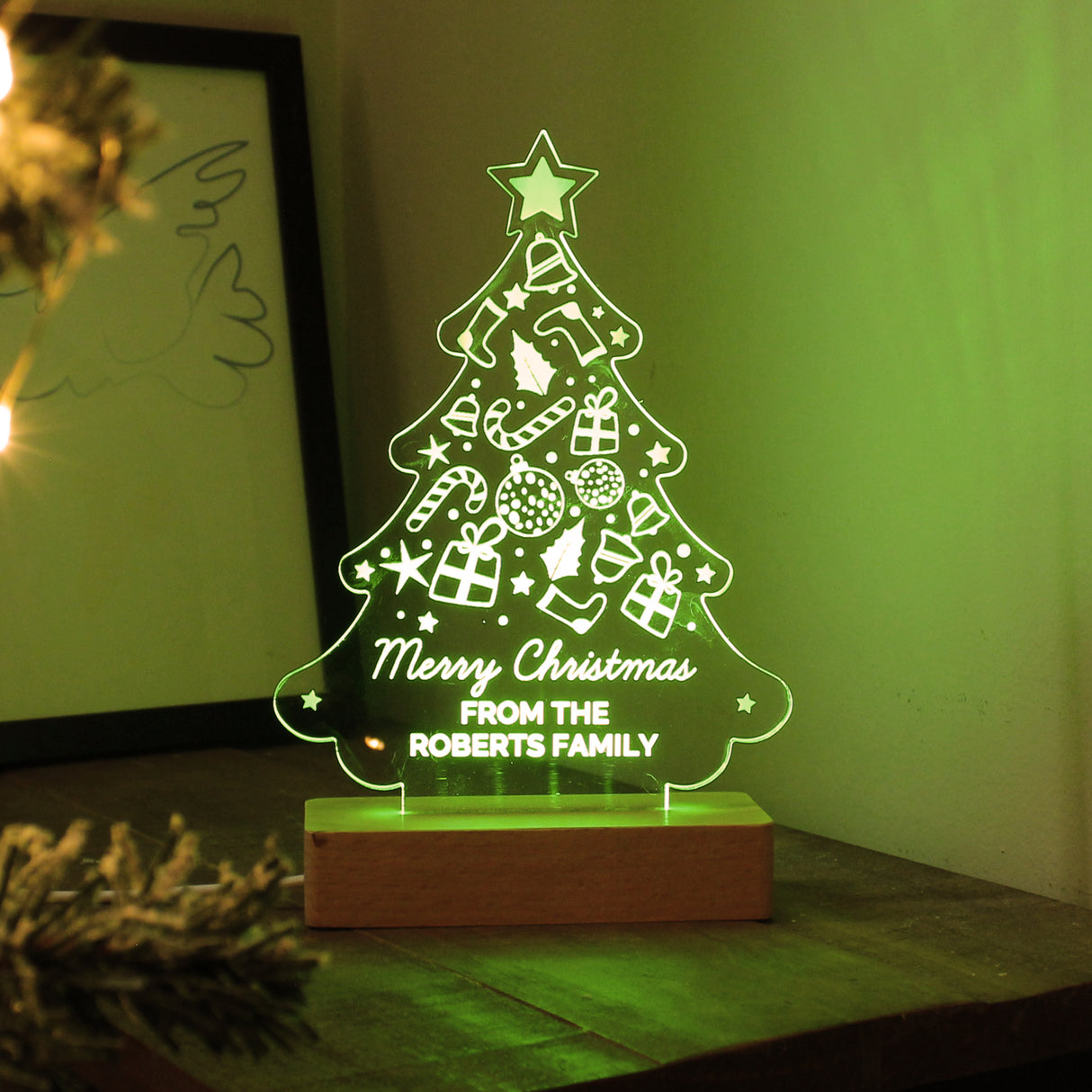 Personalised Christmas Tree Wooden Based LED Light - LED Lighting at Gift Moments