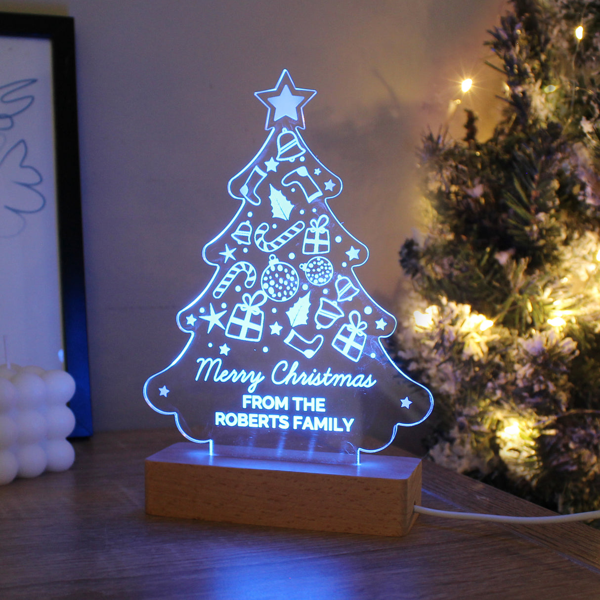 Personalised Christmas Tree Wooden Based LED Light - LED Lighting at Gift Moments