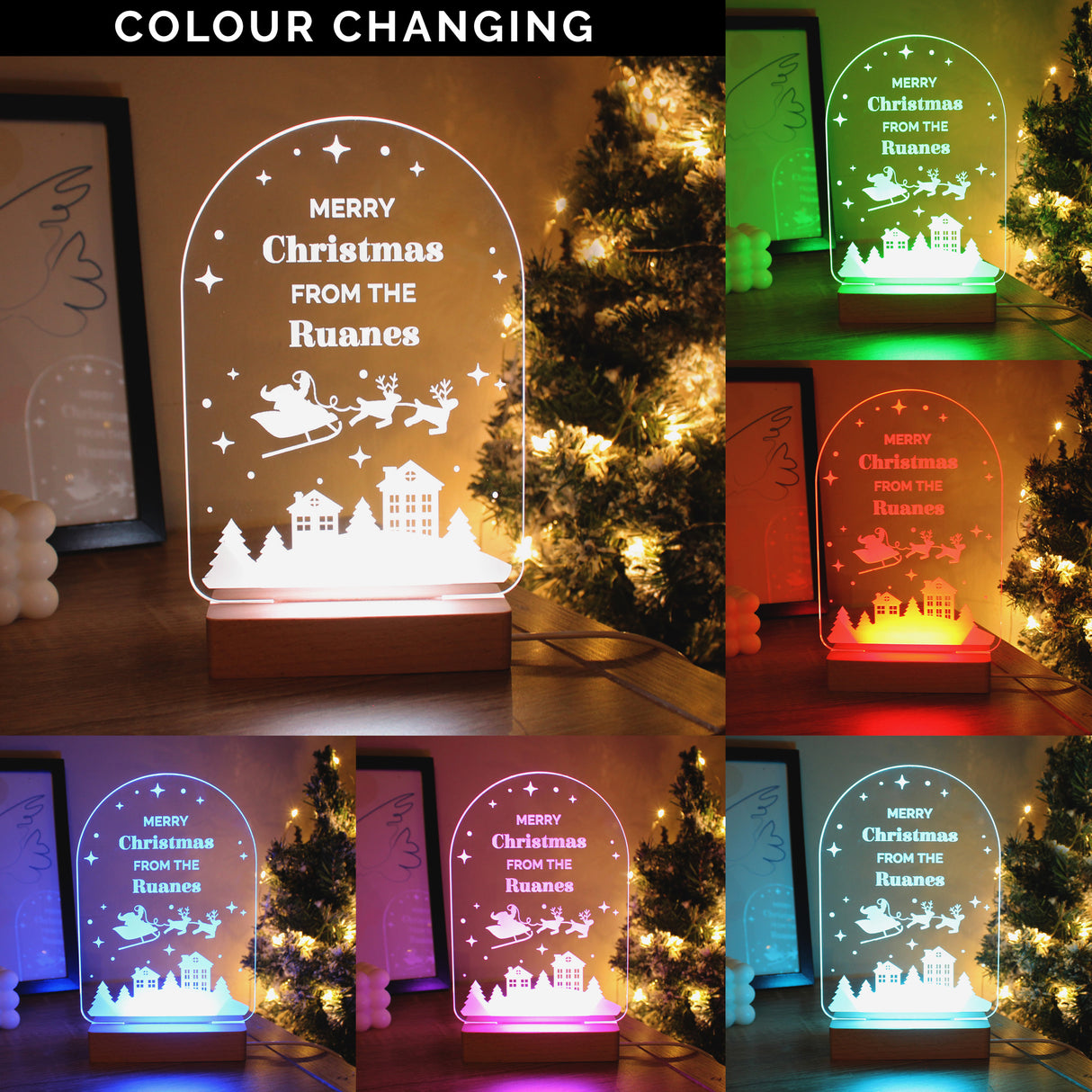 Personalised Christmas Wooden Based LED Light - LED Lighting at Gift Moments