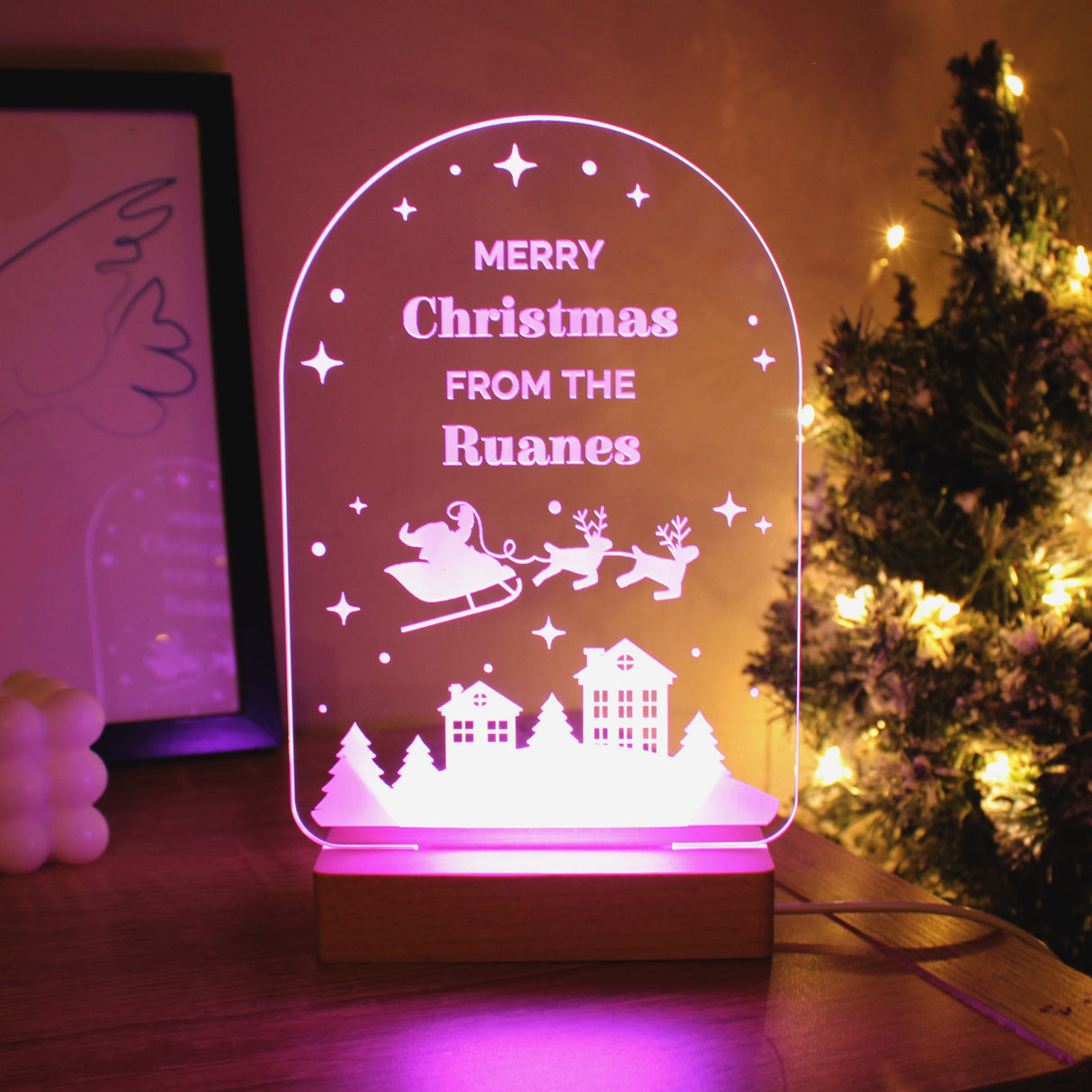 Personalised Christmas Wooden Based LED Light - LED Lighting at Gift Moments