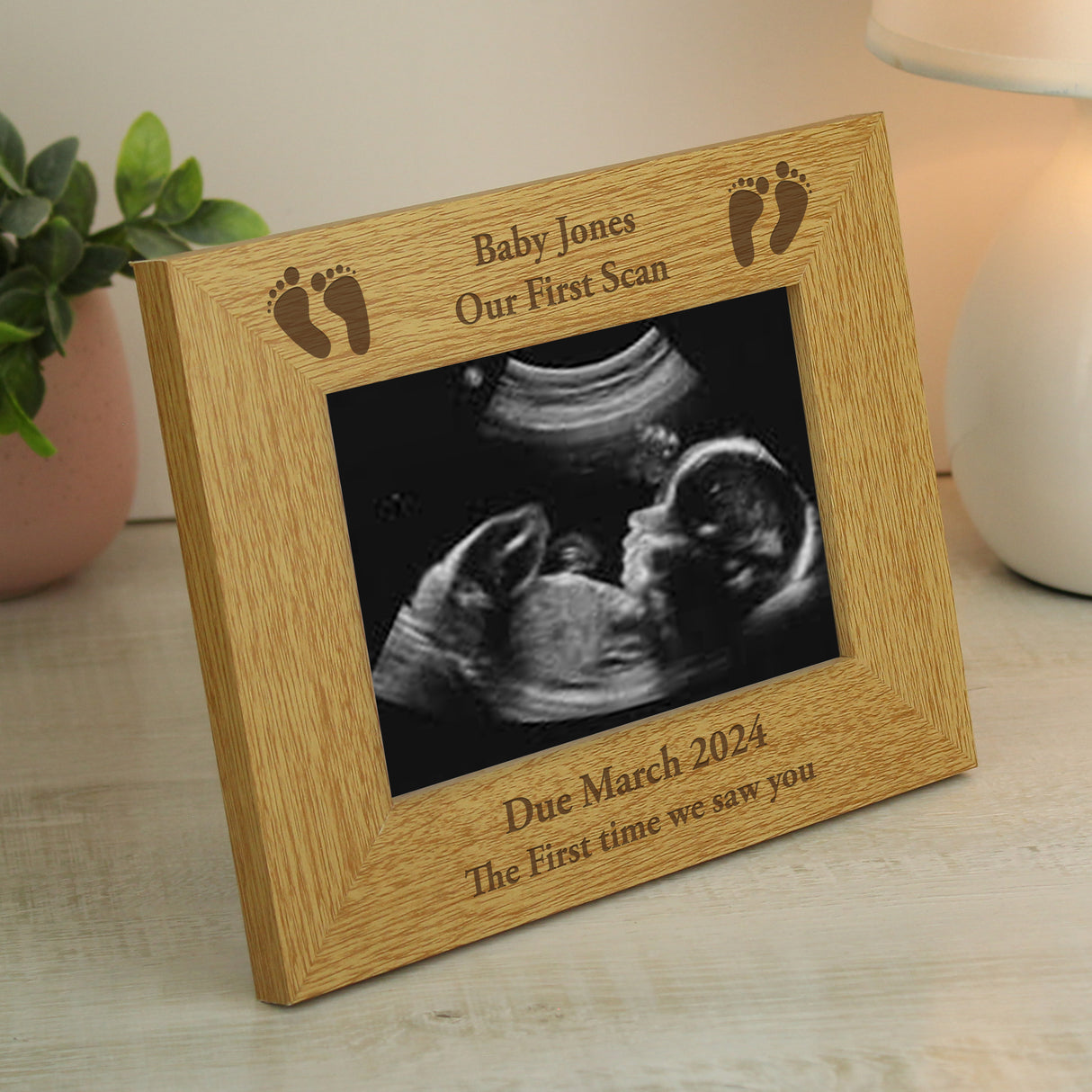 Personalised Oak Finish 6x4 Landscape Baby Footprints Photo Frame Default Title - Photo Frames at Gift Moments