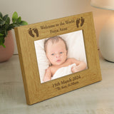 Personalised Oak Finish 6x4 Landscape Baby Footprints Photo Frame - Photo Frames at Gift Moments