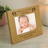 Personalised Oak Finish 6x4 Landscape Baby Footprints Photo Frame - Photo Frames at Gift Moments