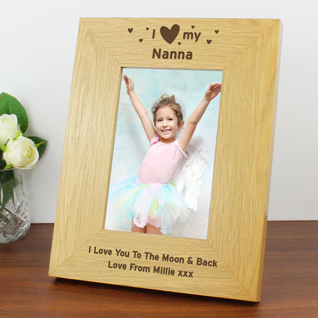 Personalised Oak Finish I Heart My Photo Frame: 6 - Photo Frames By Gift Moments