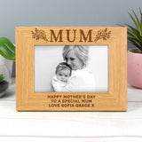 Personalised Floral Mum Oak Photo Frame 6x4: 1 - Photo Frames By Gift Moments