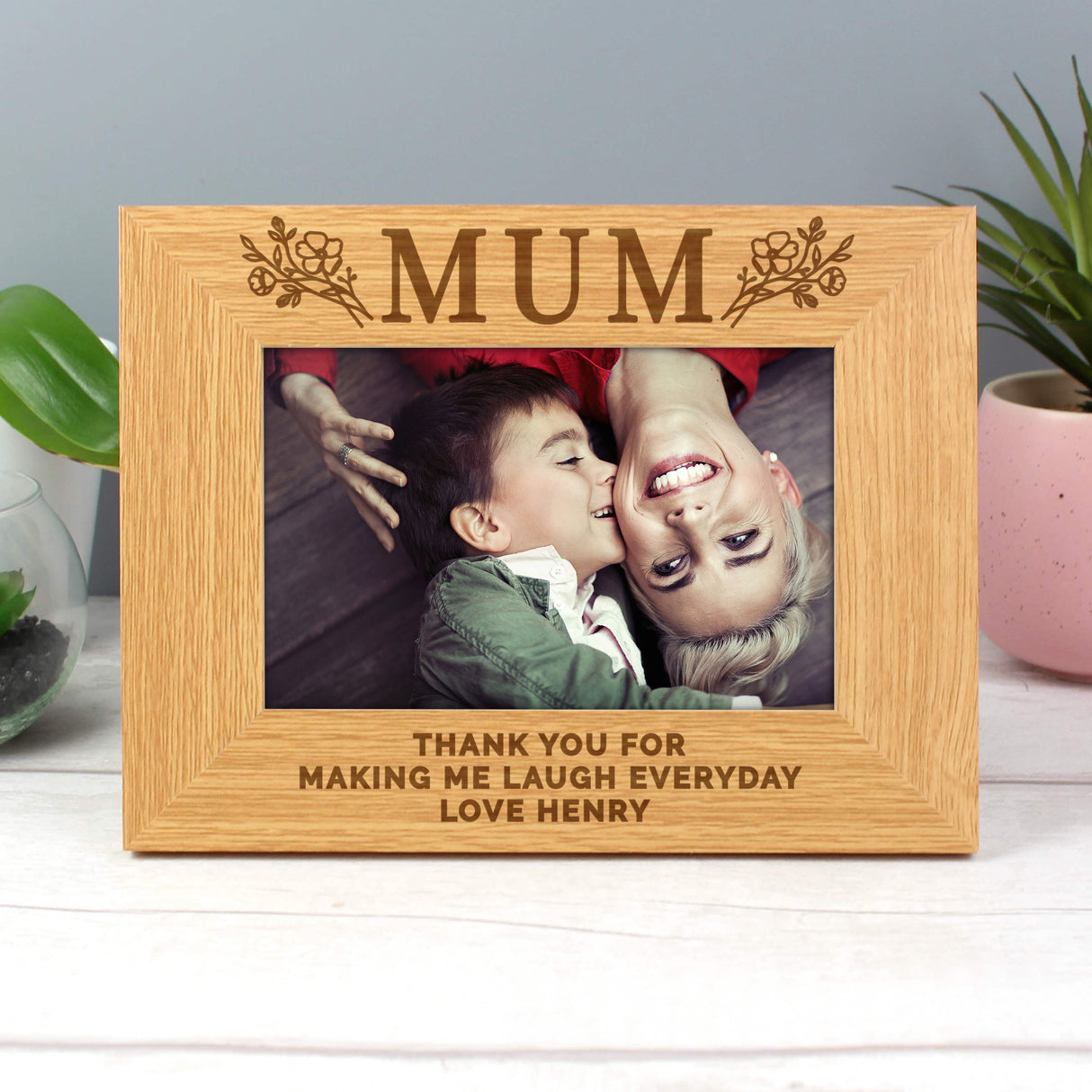 Personalised Floral Mum Oak Photo Frame 6x4: 2 - Photo Frames By Gift Moments