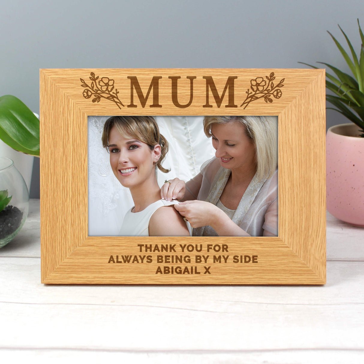 Personalised Floral Mum Oak Photo Frame 6x4: 3 - Photo Frames By Gift Moments