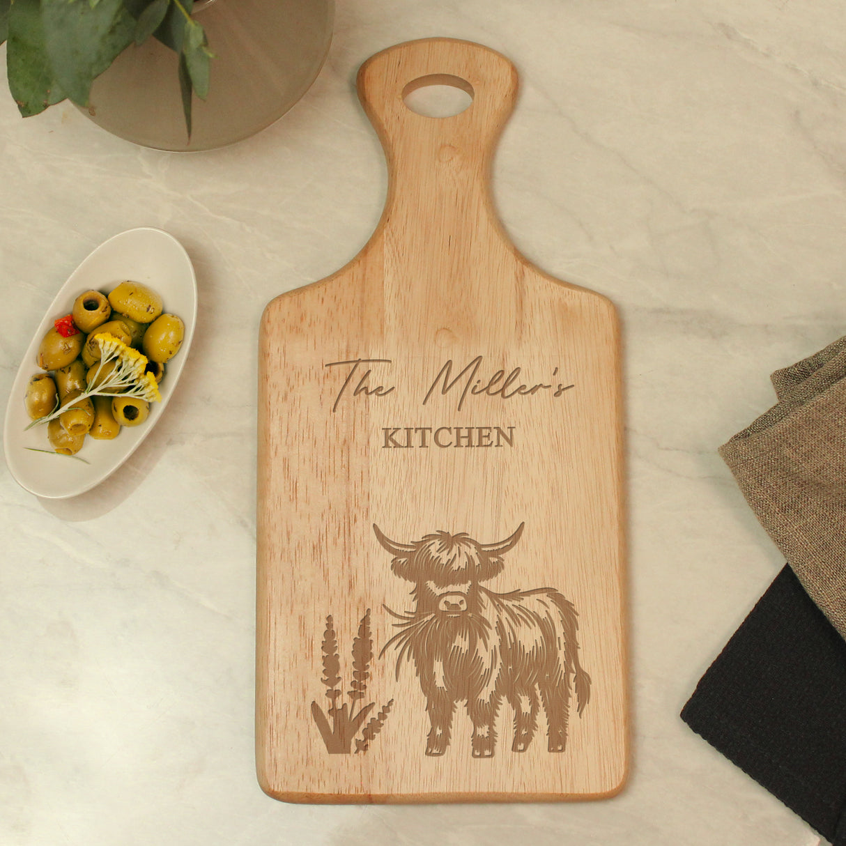 Personalised Highland Cow Paddle Chopping Board - Chopping Boards at Gift Moments