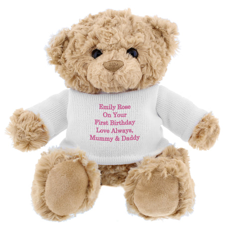 Personalised Pink Message Teddy Bear - Teddy Bears & Soft Toys at Gift Moments