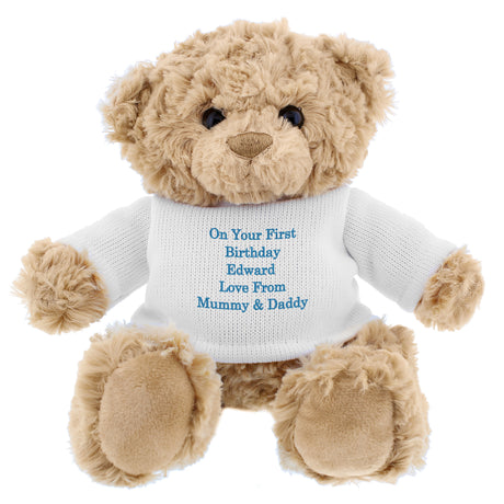 Personalised Blue Message Teddy Bear - Teddy Bears & Soft Toys at Gift Moments