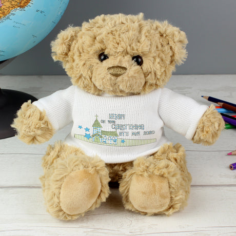 Personalised Blue Church Message Teddy Bear - Teddy Bears & Soft Toys at Gift Moments