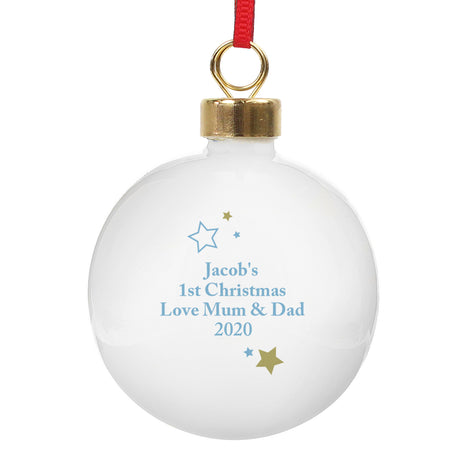 Personalised Gold & Blue Stars My 1st Christmas Bauble - Christmas Baubles at Gift Moments